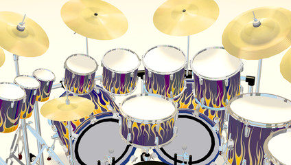 Obraz na płótnie Canvas close up back view of blue flame drums 3d rendering