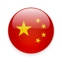 Round glossy icon with national flag of China on white background