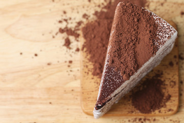 Chocolate cake and cocoa powder