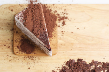 Chocolate cake and cocoa powder