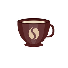 Brown ceramic cup of coffee with coffee bean logo vector Illustration