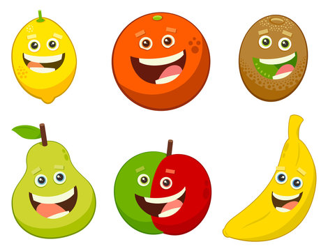 cartoon fruit characters set