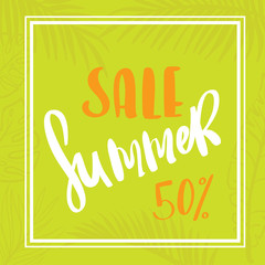 Palm leaf summer sale up to per cent off design web banner or poster 