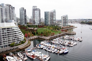 A view of Vancouver False Creek docks from Granville Bridge