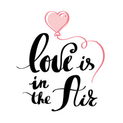 Love is in the air postcard phrase for valentine s day ink modern brush calligraphy