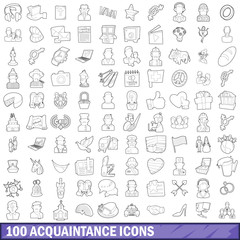 100 acquaintance icons set, outline style