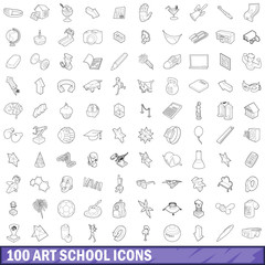 100 art school icons set, outline style