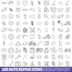 100 auto repair icons set, outline style