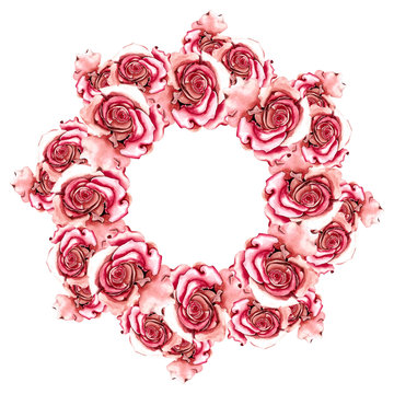 A Wreath Of Red Roses Painted In Watercolor 