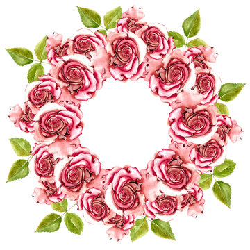 A Wreath Of Red Roses Painted In Watercolor 