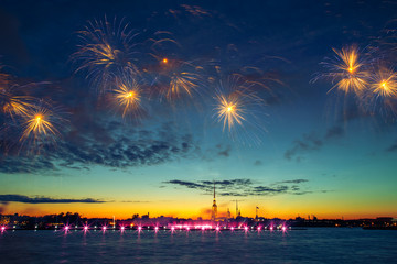 Colorful fireworks in St. Petersburg.