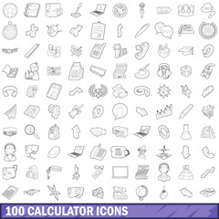 100 calculator icons set, outline style