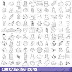 100 catering icons set, outline style