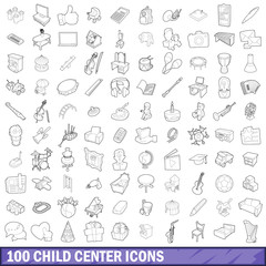 100 child center icons set, outline style