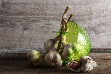 garlic bunch over wood