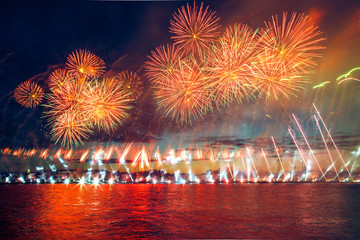 Colorful fireworks in St. Petersburg.