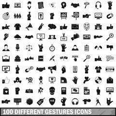 100 different gestures icons set, simple style 