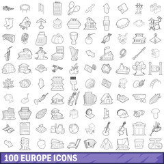 100 europe icons set, outline style