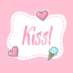 Lettering KISS! with heart and ice-cream stickers