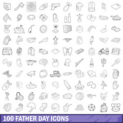 100 father day icons set, outline style