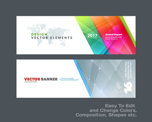 Abstract vector set of modern horizontal website banners with colourful diagonal triangular shapes