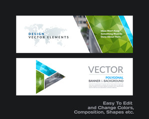 Abstract vector set of modern horizontal website banners with colourful diagonal triangular shapes