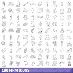 100 firm icons set, outline style