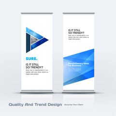 Abstract business vector set of modern roll Up Banner stand design template with colourful diagonal triangular shapes