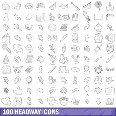 100 headway icons set, outline style