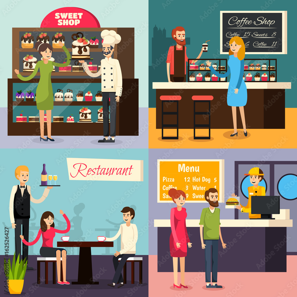 Wall mural Cafe Worker Flat Icon Set