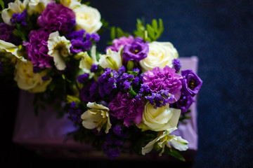 Purple and pink rose bridal bouquet