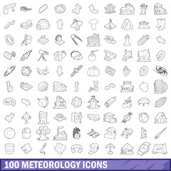 100 meteorology icons set, outline style