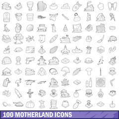 100 motherland icons set, outline style
