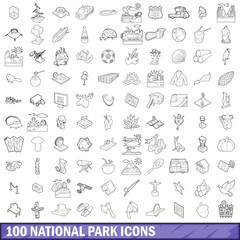 100 national park icons set, outline style