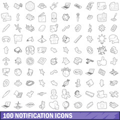 100 notification icons set, outline style