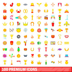 100 premium icons set, cartoon style