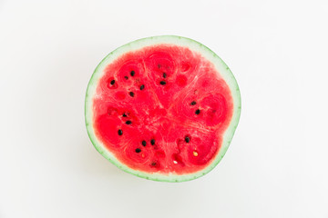 Watermelon on white background. Flat lay. Top view. Summer fruit