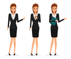 Business woman in suit clothes and different pose. Illustration vector.