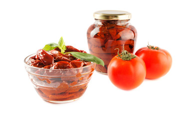 Italian appetizer - sundried tomato in bowl and glass jar