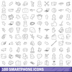 100 smartphone icons set, outline style