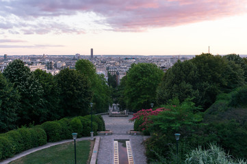 Fototapeta premium Parc de Belleville au coucher du soleil, Paris