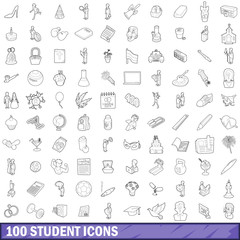 Fototapeta premium 100 student icons set, outline style