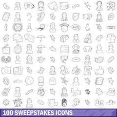100 sweepstakes icons set, outline style