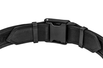 Military tactical belt with semi-automatic buckle for connection. Isolated
