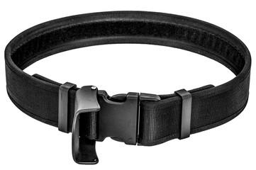 Military tactical belt with semi-automatic buckle for connection. Isolated