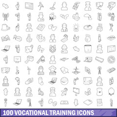 100 vocational training icons set, outline style