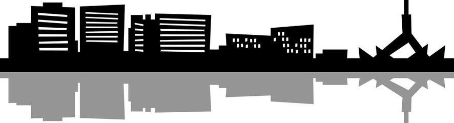 Cartoon skyline silhouette of the city of Canberra, Australia.
