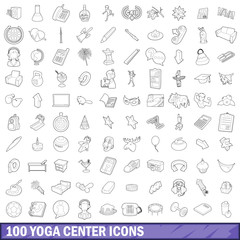 100 yoga center icons set, outline style