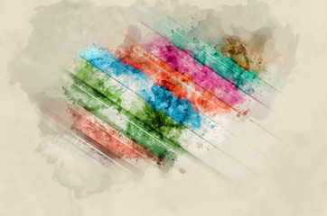 Colored pencils clous-up. Watercolor background