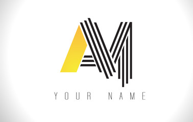 AM Black Lines Letter Logo. Creative Line Letters Vector Template.